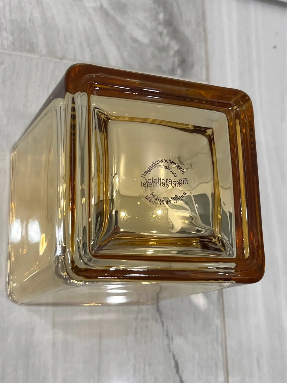 Amber/Gold Glass Square Vase - Home Accents